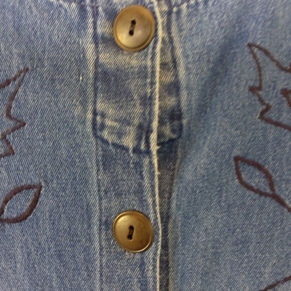 MSAS blue denim long sleeve button front embroidery and laser cutouts duster - Picture 9 of 16